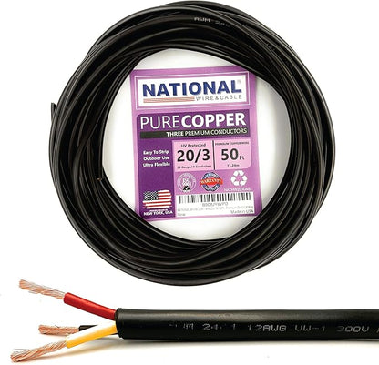 NATIONAL Wire & Cable – 20 AWG 3-Conductor Premium Copper Wire, 50 ft, Stranded by NATIONALWireCable