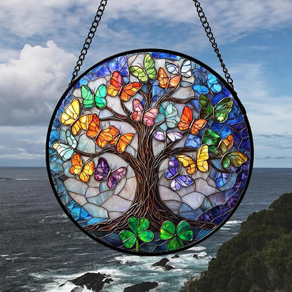 DASTOLL Stained Glass Window Hanging, Butterfly Tree Clover Sun Catchers Glass - Image 4