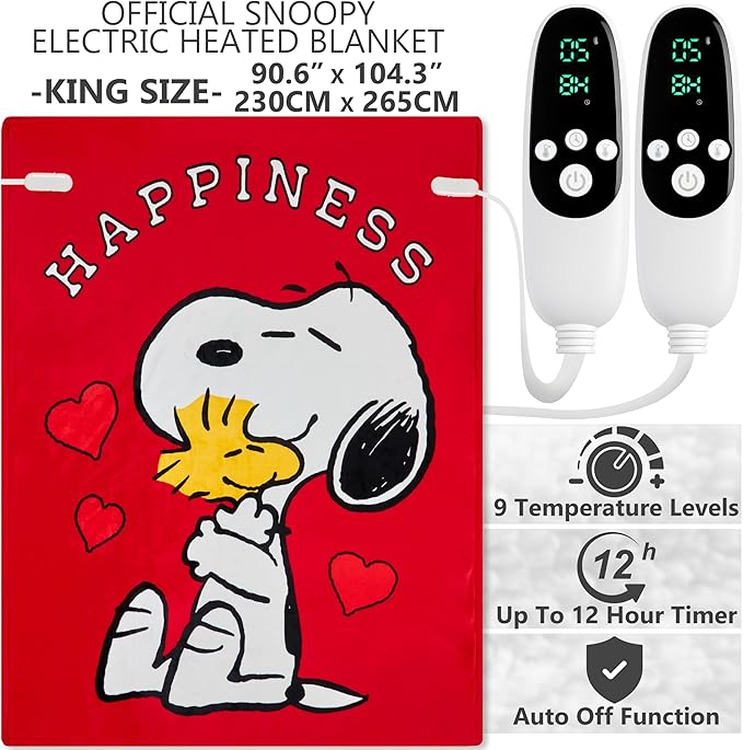 Peanuts Snoopy Heated Blanket Electric, King Size Luxurious Fleece Blanket - Image 2