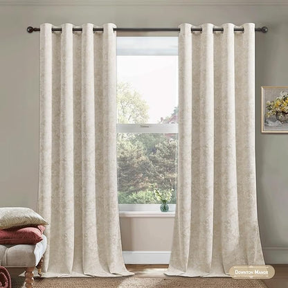 Beauoop Beige Floral Jacquard Blackout Curtains 72 Inches Long 2 Panels - Image 2
