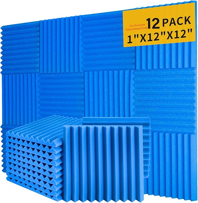 Saiqiang 12Pack Blue Acoustic Foam Panels 1" x 12"x 12" Soundproof Panels Sound by Saiqiang