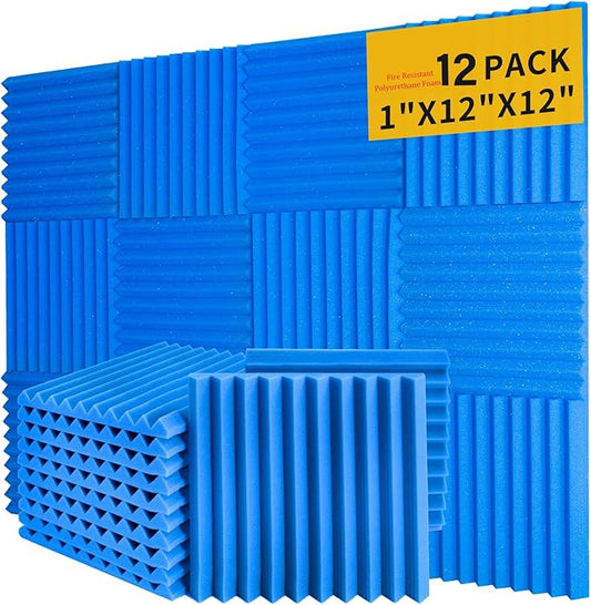 Saiqiang 12Pack Blue Acoustic Foam Panels 1" x 12"x 12" Soundproof Panels Sound by Saiqiang