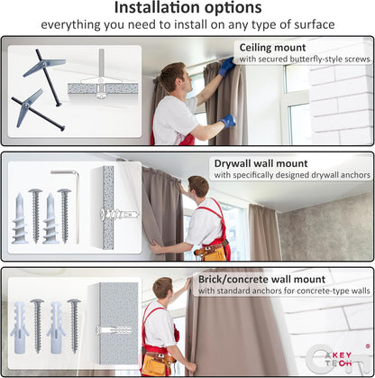 Heavy Duty Ceiling Mount Curtain Rod Brackets, Curtain Rod Holders, 2 Pack | Black, Wall & Ceiling Installation, Ceiling Mount Curtain Rod Holders, Low Profile, Fix Length Hardware Set, for 1 in Rods