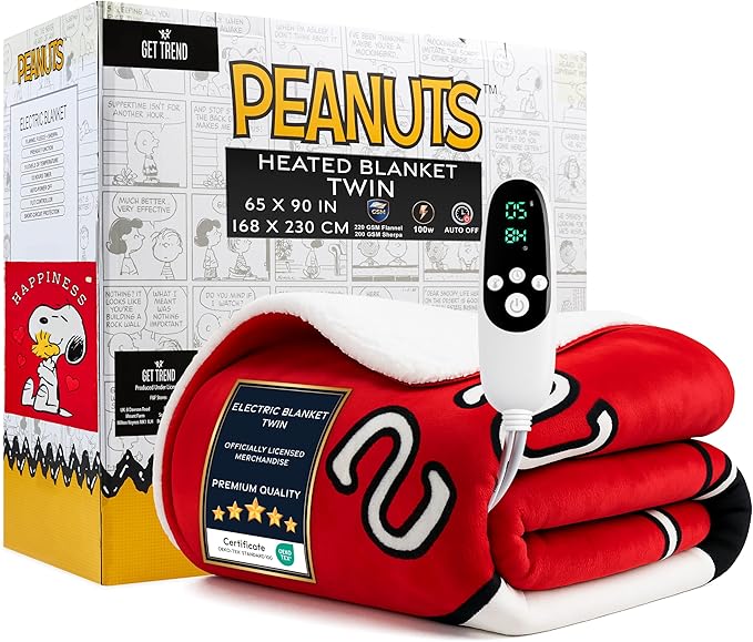 Peanuts Snoopy Heated Blanket Electric, Twin Size Luxurious Fleece Blanket by GetTrend