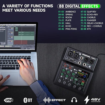 4 Channel Audio Mixer With Effects 88 Dsp Mixer Mixing Board Usb Interface - Image 8