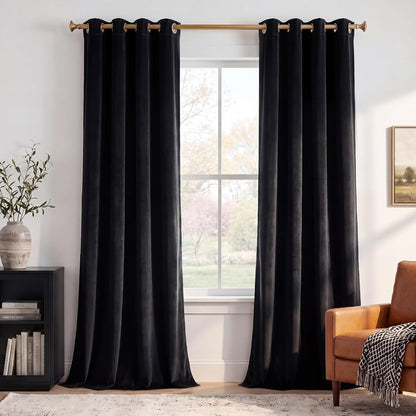 Black Velvet Blackout Curtains Grommet Thermal, W52 x L84, 2 Panels | Thermal Insulated, 300GSM Soft Velvet, Curtain Panels Chill Resist, Noise Reducing, Living Room, Bedroom, Home Theater