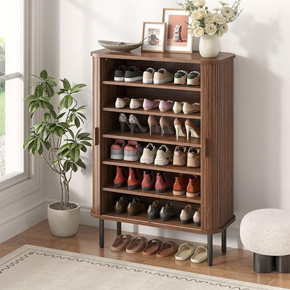 Shoe Storage Cabinet with Adjustable Shelves, 6-Tier Mid-Century Modern Shoe - Image 4
