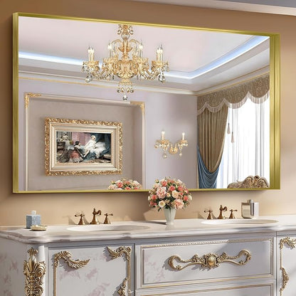 CIRCUMI Gold Bathroom Mirror, Brushed Finish, Tempered Glass, Large Mirror - Image 6
