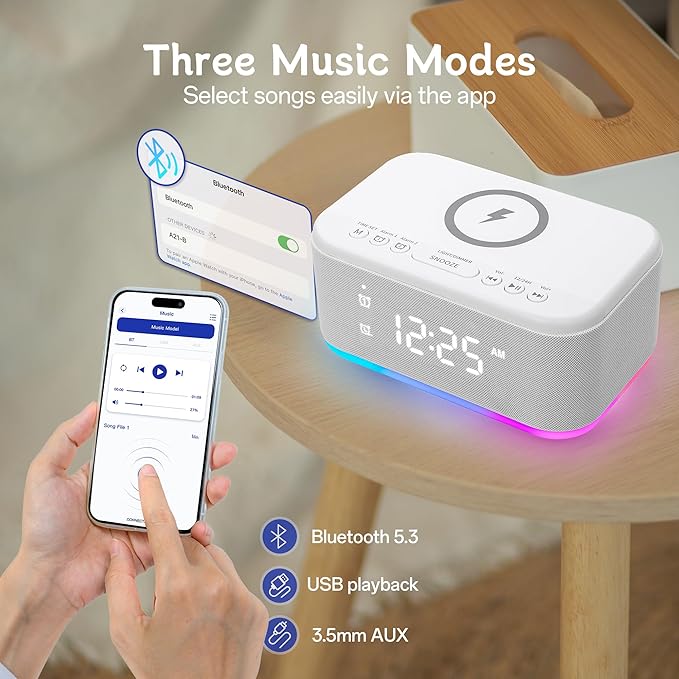 Bluetooth Alarm Clock Radio Bedroom, Digital Dual Alarm Clock Bedroom - Image 5