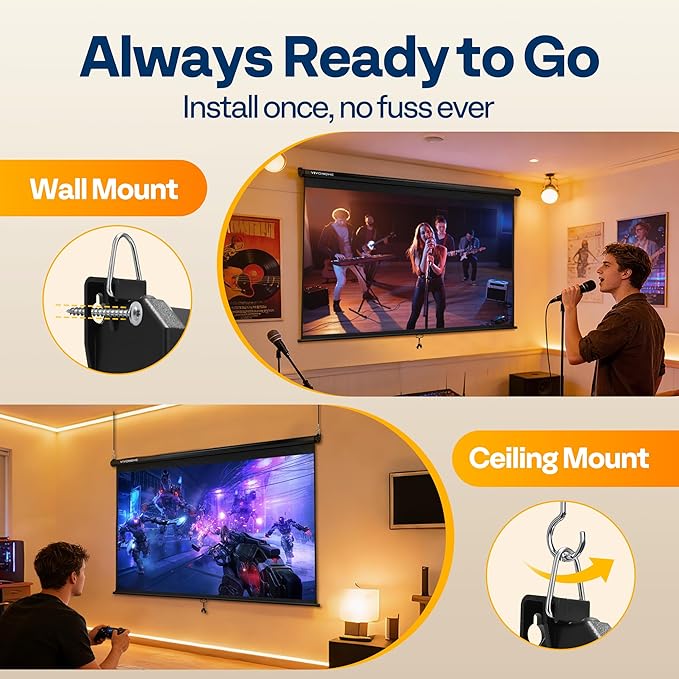 VIVOHOME 80 Inch 16:9 Pull Down Projector Screen, HD 4K Retractable Movie Screen - Image 4