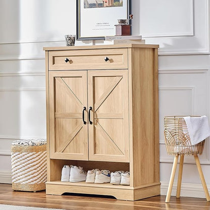 SOOWERY Shoe Cabinet with Drawer, Farmhouse Shoe Storage Cabinet with Doors by SOOWERY