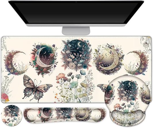Large Desk Mat, Cute Boho Plants Mouse Pad, Apricot Desk Pad, XXL Mousepad + by ToLuLu