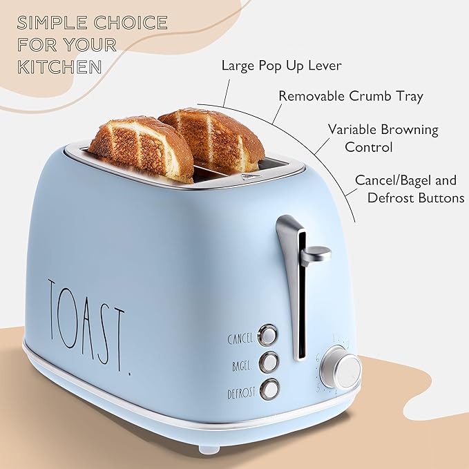 Rae Dunn Retro Rounded Bread Toaster, 2 Slice Stainless Steel Toaster - Image 3