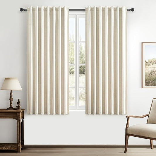 Warm Cream Thick Linen Black Out Curtains 45 Inch Long by QJMYDECO