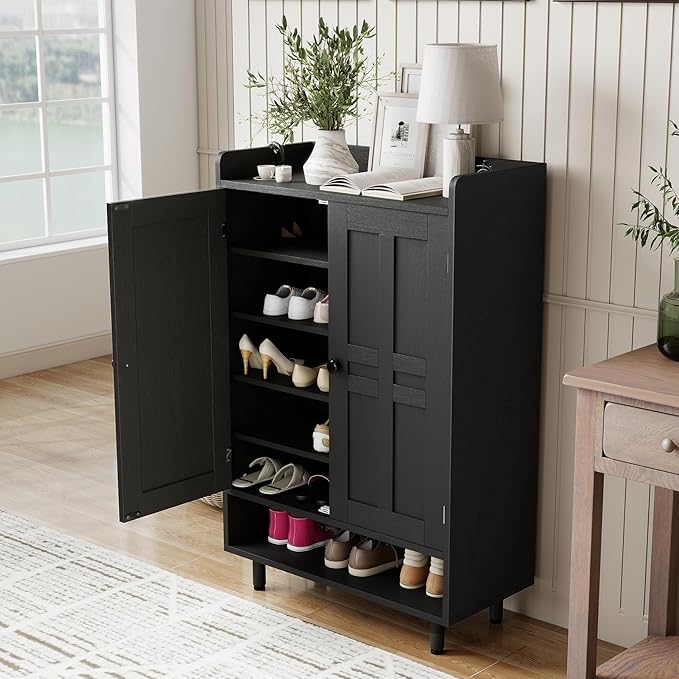 Farmhouse Shoe Cabinet with Doors, 6-Tier Wooden Shoe Organizer with Adjustable - Image 8