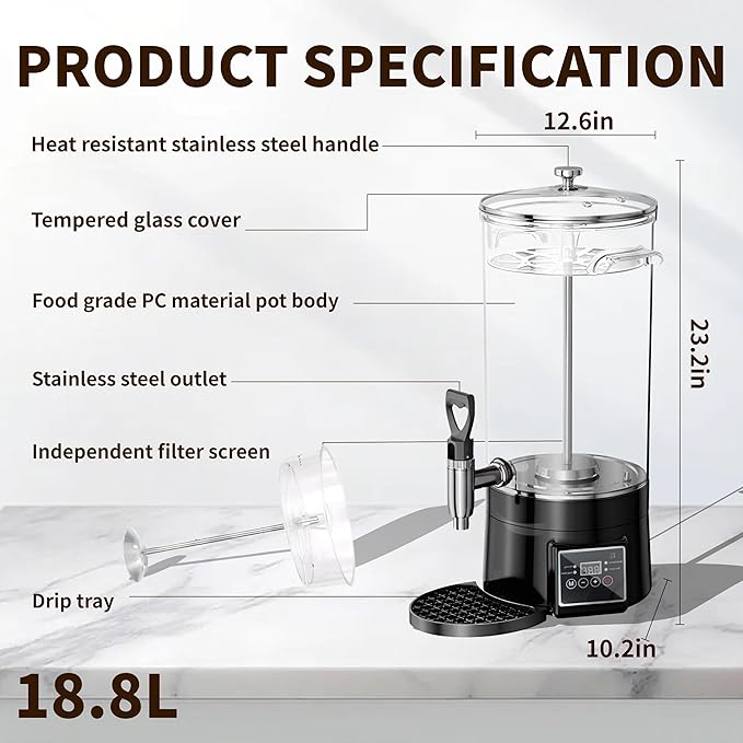 Coffee Urn Commercial Coffee Maker, 18.8 L 125 Cups, Transparent Electric - Image 3