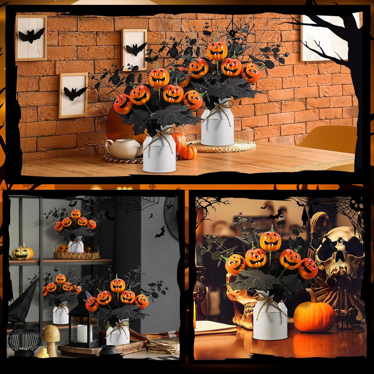 Thiccywoov 4 Sets Halloween Table Centerpiece Decorations Artificial Black Pu...