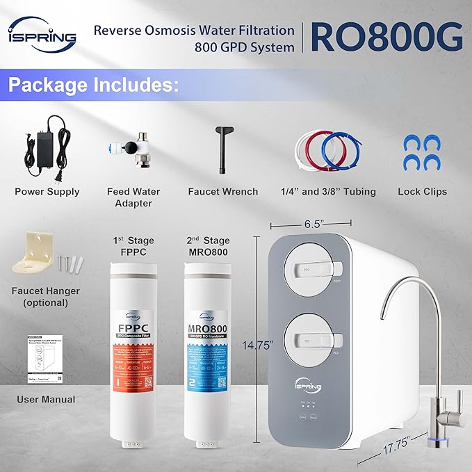 iSpring RO800G Tankless Reverse Osmosis System, 800 GPD Under Sink Water Filter - Image 6