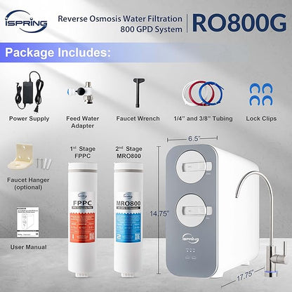 iSpring RO800G Tankless Reverse Osmosis System, 800 GPD Under Sink Water Filter - Image 6
