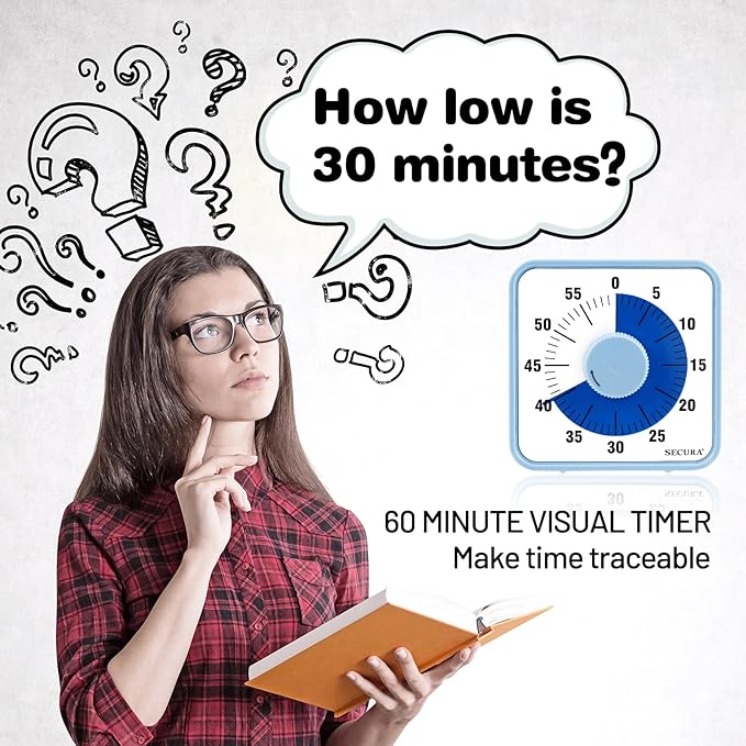Secura 7.5 Inch Visual Timer, 60 Minute Visual Oversize Countdown Timer - Image 2