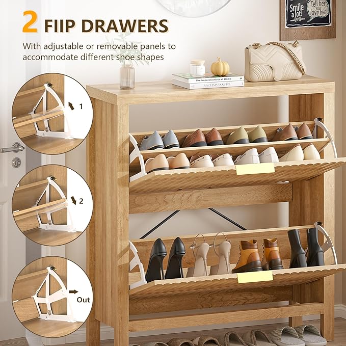 Shoe Cabinet Storage for Entryway, Fluted Shoe Cabinet - Image 4