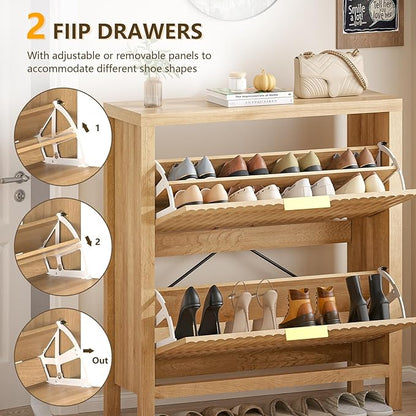 Shoe Cabinet Storage for Entryway, Fluted Shoe Cabinet - Image 4