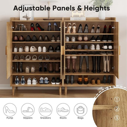 Smuxee Oak Shoe Cabinet with Line Groove Design, 6-Tier Shoe Storage Cabinet - Image 4