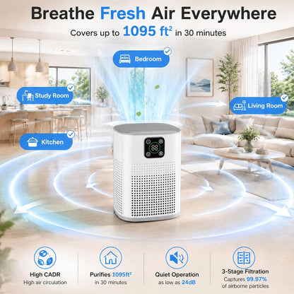 honeyuan air purifiers for bedroom, h13 hepa filter showing dimensions