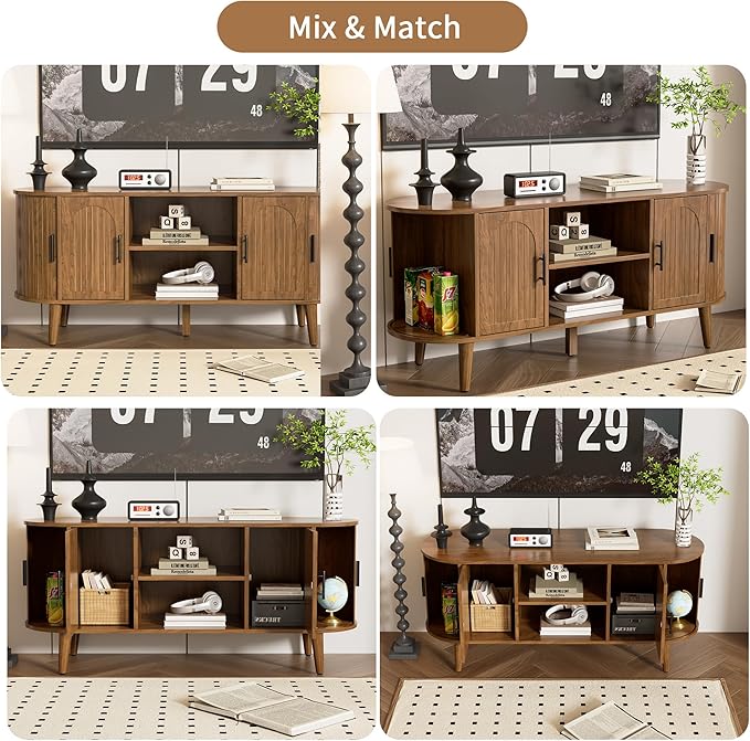 Mxtxmy 51" Fluted TV Stand, Mid-Century Modern Entertainment Center - Image 7