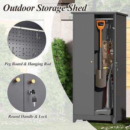 GREATMEET 72.8" Outdoor Broom Storage Cabinet, Metal Storage Cabinets - Image 5