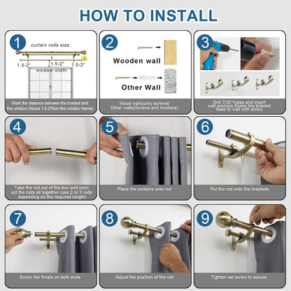 Double Curtain Rods with Aluminum Bouquet Brackets and Round Finials, Antique Bronze Curtain Rods for Windows 28 to 48 inch, 1-inches Front and 5/8 Inches Back Double Window Drapery Rod