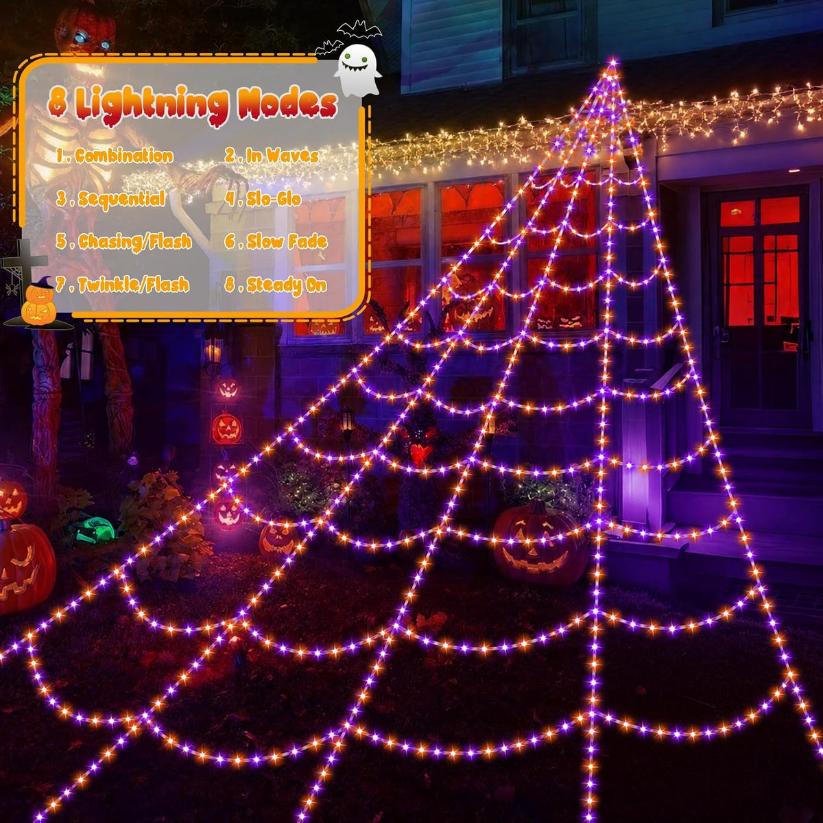 Halloween Decorations Spider Web Lights, 455 LED 16.4Ft Light Up Spider Web