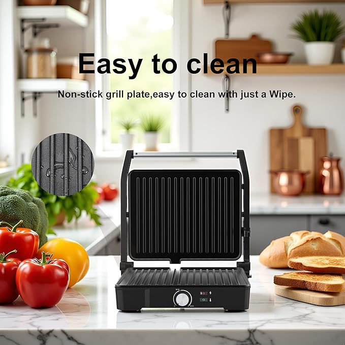 Panini Press, Sandwich Press Grill, 180 Degree Open, Non-Stick Grill, Table - Image 5
