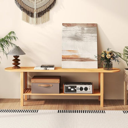 HollyHOME Bamboo TV Stand with Storage - Image 7