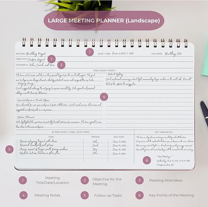 | Meeting Notebook for Work | 8.25" x 11.75" | Project Planner | Simple Design - Image 2