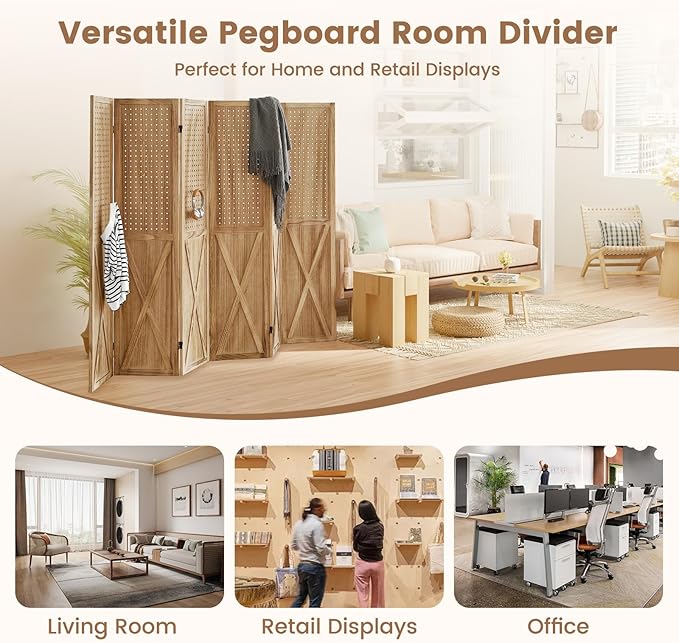 ALeesing 6 Panel Pegboard Room Divider, 5.6Ft Pegboard Display Folding Privacy - Image 5