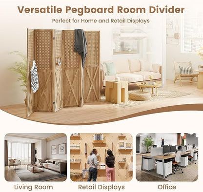 ALeesing 6 Panel Pegboard Room Divider, 5.6Ft Pegboard Display Folding Privacy - Image 5