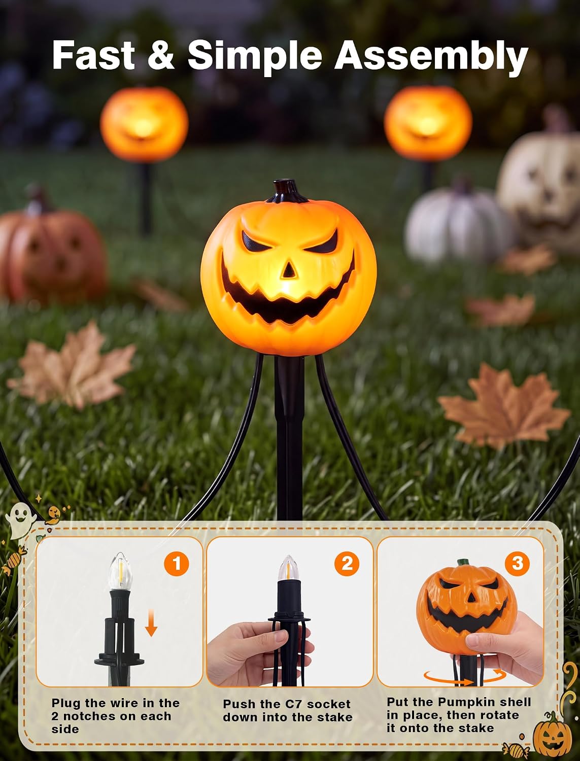 10.5FT Halloween Pumpkin Pathway Lights, 5PK LED Pumpkin Light Decor