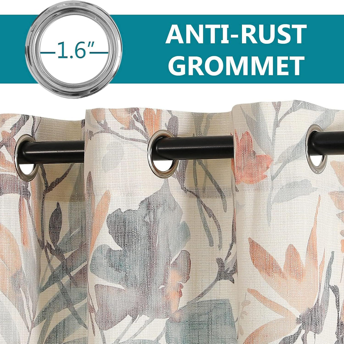 MYSKY HOME 102 inch Long Floral Curtains for Living Room Bedroom Curtains Light Filtering Window Grommet Drapes for Dining Room, 52x102 Inch, Coral and Natural, Set of 2