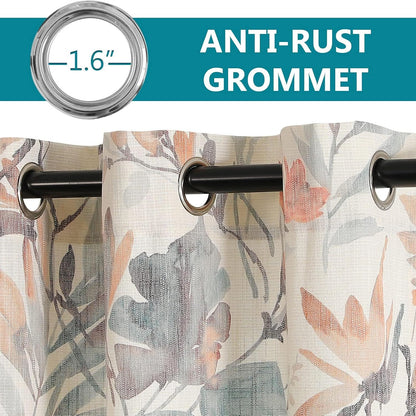 MYSKY HOME 102 inch Long Floral Curtains for Living Room Bedroom Curtains Light Filtering Window Grommet Drapes for Dining Room, 52x102 Inch, Coral and Natural, Set of 2