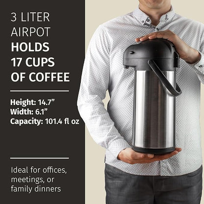Airpot Coffee Dispenser with Pump & Tray - 102oz/3L Coffee Carafe with Pump - - Image 6
