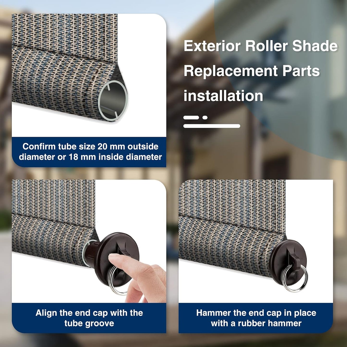 Sun Shade Parts Replacement Parts End Cap with Ring,Double Strength | Weather Resistance,Compatible with Coolaroo Exterior Roller Shade Blinds(Brown,1 Pair)