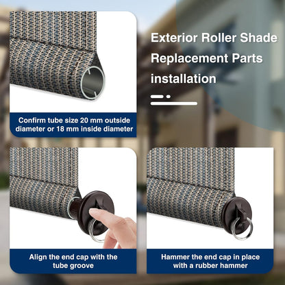 Sun Shade Parts Replacement Parts End Cap with Ring,Double Strength | Weather Resistance,Compatible with Coolaroo Exterior Roller Shade Blinds(Brown,1 Pair)