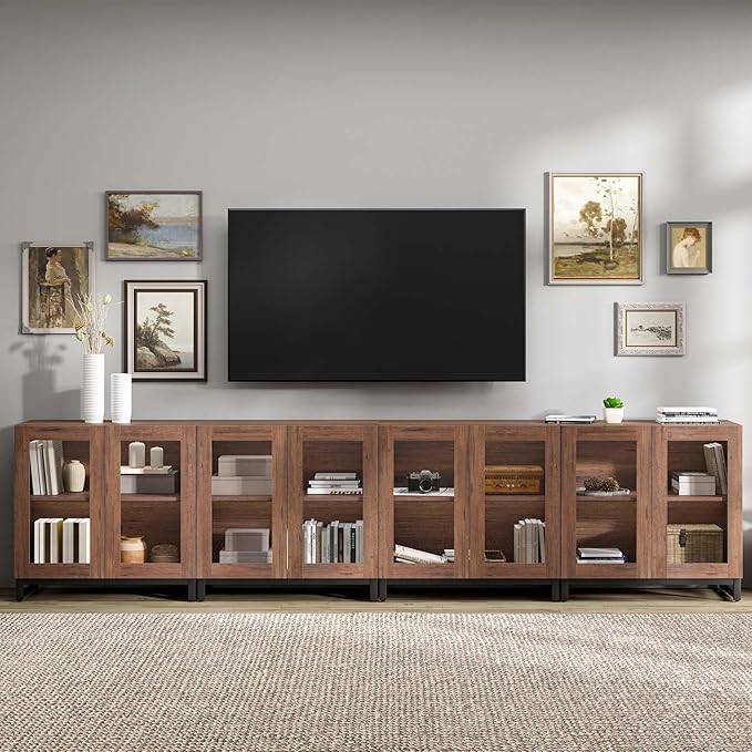 WAMPAT Modern TV Stand with Glass Doors - Image 3