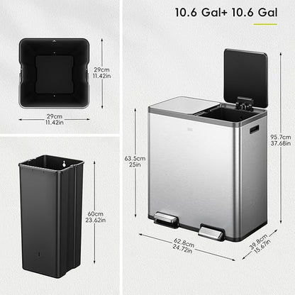 EKO EcoCasa Plus 2 x 10.6 Gal Dual Recycling Trash Can - Image 2