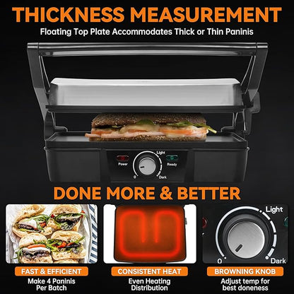 Baker's Friend Panini Press Electric Griddle, Panini Grill Press Sandwich Maker - Image 3