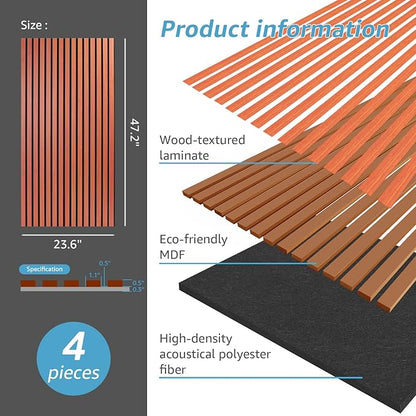 Art3d 4 Pack 47.2 x 23.6in. Wood Slat Acoustic Panels - Image 4