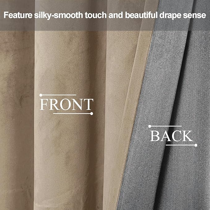 JIUZHEN Taupe Velvet Curtains 84 inches Blackout Curtains - Image 4