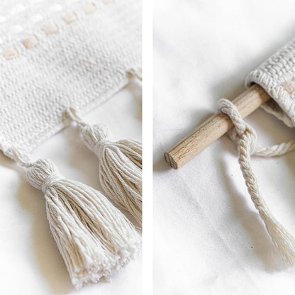 BlissBlush Long Vertical Wall Hanging Tapestry Woven Boho Farmhouse Decor Cream Beige Tassel Handmade Wall Art Decoration for Bedroom Living Room Dorm Nursery Apartment, 16x39 INCH