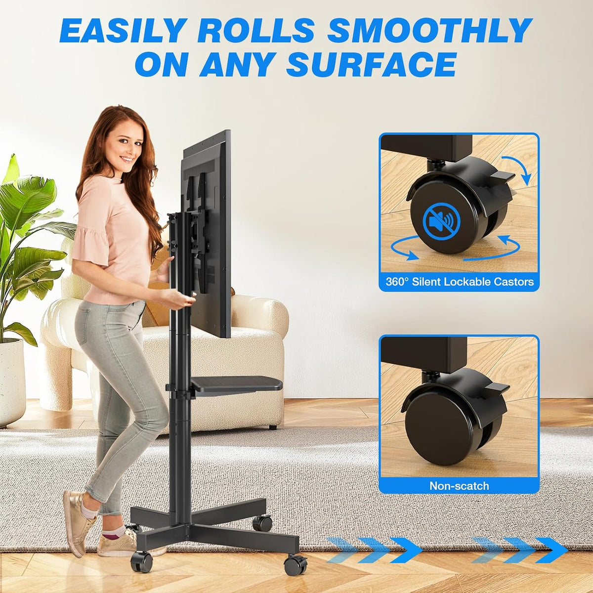 rfiver rolling tv stand with laptop shelf, mobile showing dimensions